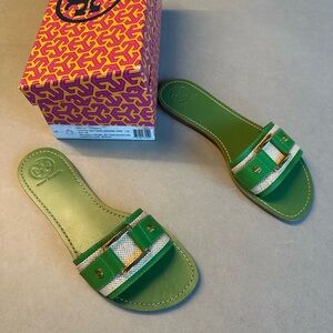 Tory Burch Green Palma flat sandals, EUC